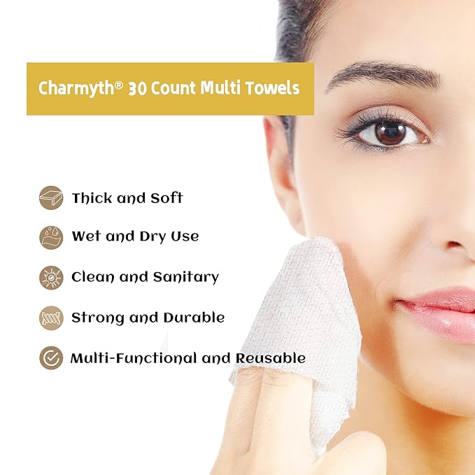 Disposable Face Towels 30 Count Extra Thick, Soft & Skin-Friendly Makeup Remover Wipes - Organic, Cruelty-Free, Degradable Dry Towels for Sensitive Skin