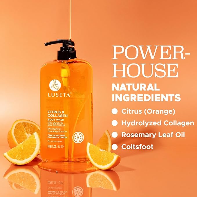 Luseta Citrus & Collagen Body Wash Nourishing & Refreshing Cleanser Enhances Skin Elasticity & Hydration Suitable for All Skin Types 33.8oz