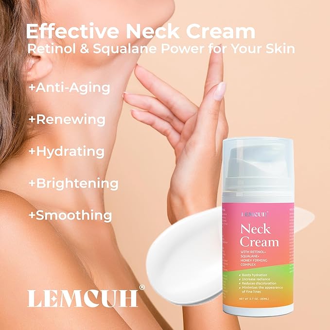Neck Cream for Tightening and Firming: Anti Aging Anti Wrinkles Reduces Neck Lines Fine Lines - Retinol Niacinamide Squalane Hyaluronic Acid Ceramides Cruelty Free Paraben Free 2.8 OZ/80g