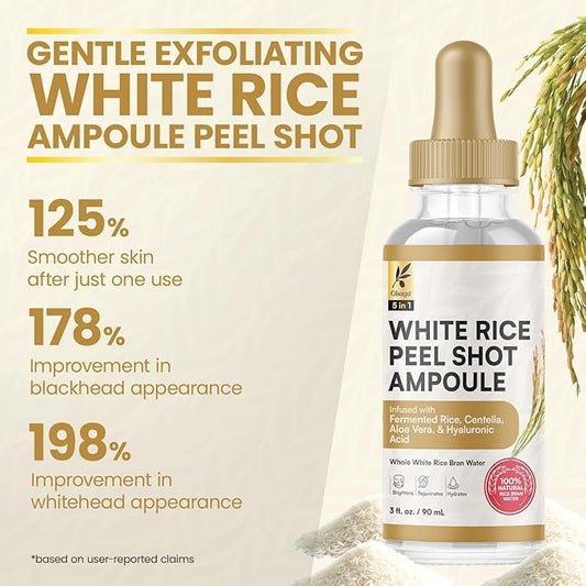 White Rice Peel Shot Ampoule, White Rice Exfoliant, Rice Exfoliator for Face & Soft Peel, Removes Dead Skin Cells for a Brighter, Softer & Hydrated Complexion, For All Skin Types, 90 mL