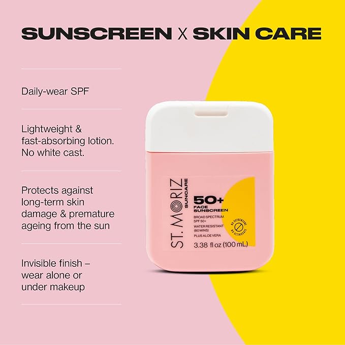 St Moriz Suncare SPF - Sunscreen - Broad Spectrum Protection Water Resistant Sunscreen Moisturizing Lotion + Vitamin E - Oxybenzone & Octinoxate Free - Vegan - Face, 50, Sun Protection Factor (SPF)