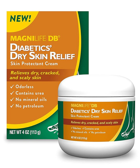 MagniLife DB Diabetics’ Foot Cream for Dry, Cracked & Scaly Skin, 4 oz, Dry Skin Relief, Intense Moisturizing Cream Relieves Rough Heels, Chafed Skin, Unscented, No Petroleum or Mineral Oil