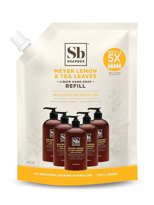 Soapbox Liquid Hand Soap Refill, Meyer Lemon & Tea Leaves, Gentle & Moisturizing Hand Wash for Kitchen and Bathroom, Vegan & Cruelty Free, 64oz Half Gallon Refill (Pack of 1)