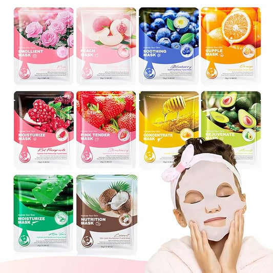 Kaely 10 Pack Variety Face Masks for Kids, Kids Face Mask Spa Day Kit Supplies, Spa Party Favors for Teens Girls Night, Sheet Facial Mask Skincare Gifts Set, Hydrating Soothe for All Skin Types, 01