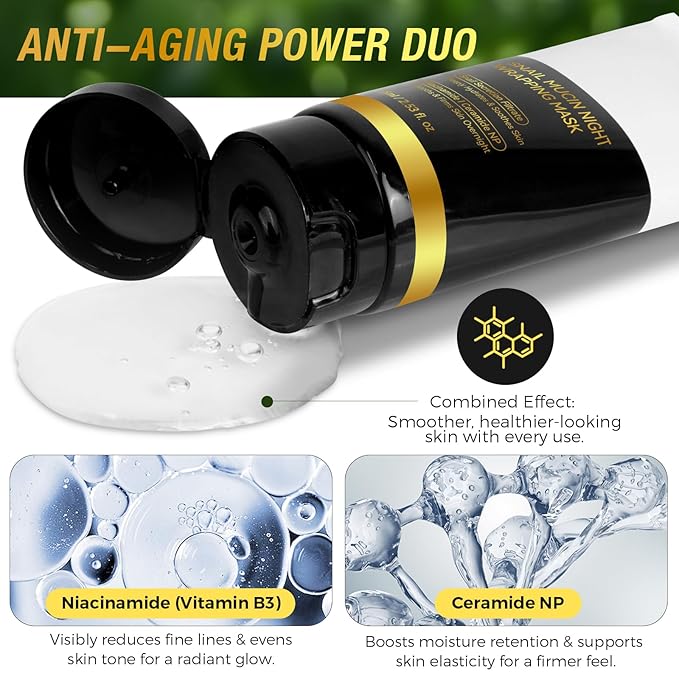 9000PPM Snail Mucin Collagen Overnight Wrapping Peel Off Mask for Intensive Hydrating, Skin Barrier Repairing, Reducing Sagging/Wrinkles/Fine Lines, 2.53 Oz/75 ML