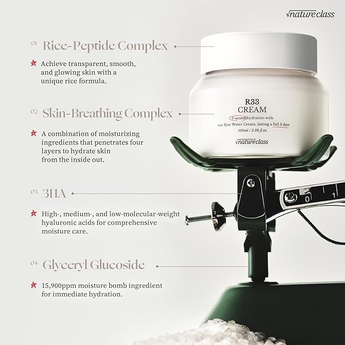 R33 Moisturizing Facial Cream with Rice-Peptide & Skin-Breathing Complex – Fast Absorbing Hydration, 72-Hour Lasting Moisture, Non-Comedogenic, Korean Skincare 3.38 fl.oz.