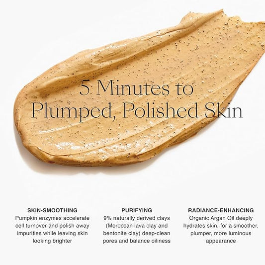 Josie Maran Pumpkin Enzyme Plumping Exfoliating Face Mask - Smooth & Plump Skin in 5 Minutes with Argan Oil, Pumpkin Extract & Bentonite Clay for Oily Skin Control (2 oz / 56 g)