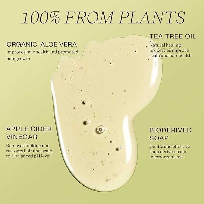 Ingreendients Non Toxic Vegan Shampoo with Organic Ingredients, Apple Cider Vinegar & Tea Tree Oil - Sulfate Free, Color Safe, Paraben Free, Gluten Free, Cruelty Free, pH Balanced