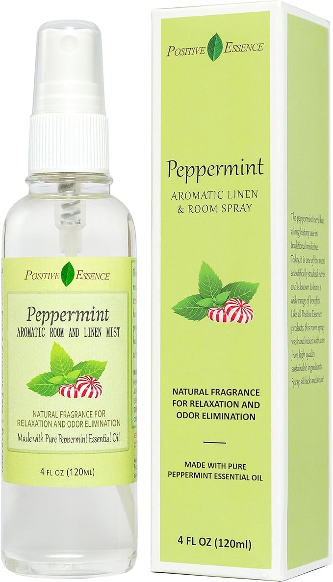 Peppermint Linen and Room Spray, Natural Pillow Mist, Made with Pure Peppermint Essential Oil, Home Fragrance for Relaxation, Bathroom Air Freshener Odor Eliminator