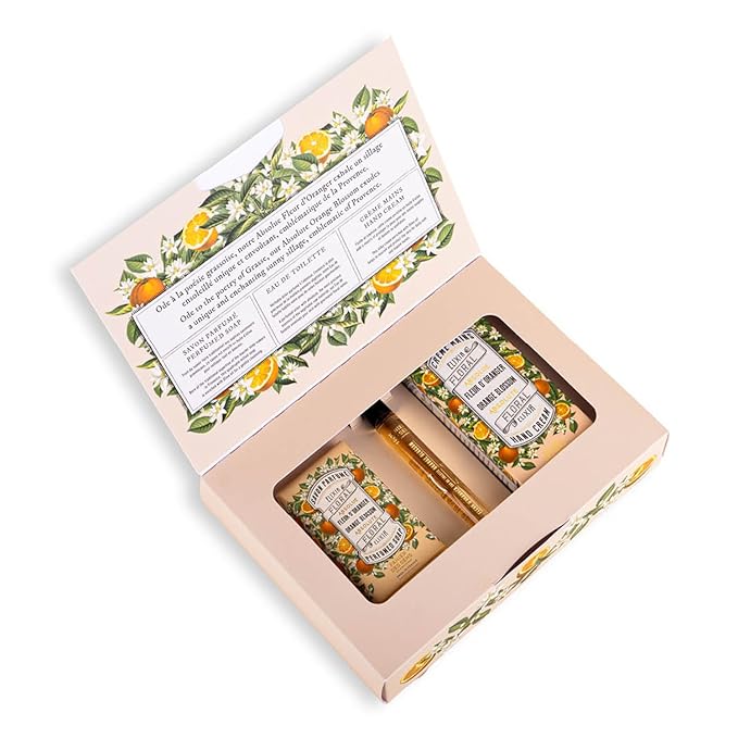 Panier des Sens - Orange Blossom Gift Set for Women - Roll On Perfume + Hand Cream + Bar Soap - Thank you, Birthday Gift for Her - Self Care Kit with 96% Natural Ingredients - Skin Care Set