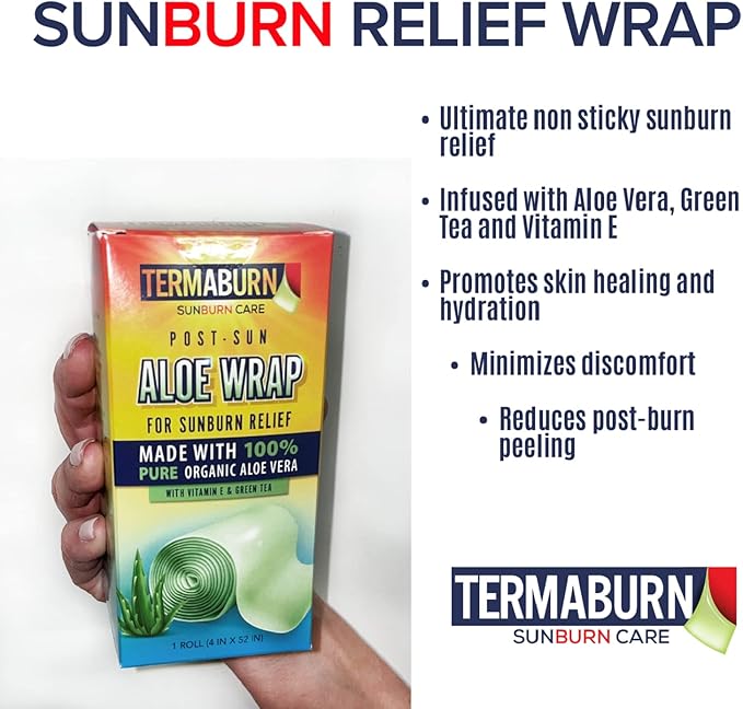 Aloe Wrap for Sunburn Relief – Hydro-Gel Aftersun Treatment with 100% pure aloe vera Gel | Second Skin aloevera gel for burns and peeling irritation | Great for Tattoo Aftercare and Sun Care