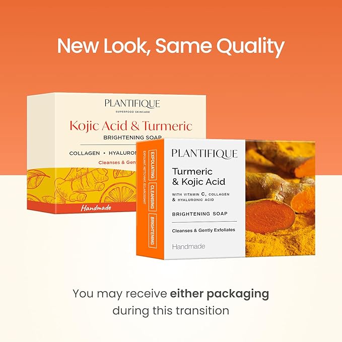 PLANTIFIQUE Kojic Acid Soap for Hyperpigmentation 4 Bars with Mesh Bag - Turmenic Soap with Hyaluronic Acid, Collagen, Vitamin C for Dark Spots - Vegan Skincare, 320g / 11.28 oz