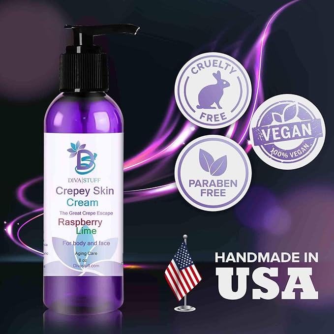 Diva Stuff Crepey Skin Cream Raspberry Lime | Anti-Aging Deep Moisturizer | Reduces Wrinkles & Fine lines | Increases Elasticity, Firmness & Collagen Production | Face & Body Lotion (8 oz)