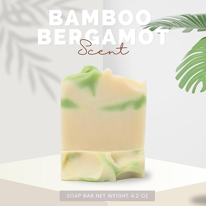 Handcraft Cold-Process Soap Bar, Bamboo Bergamot Scent (1 pack,) Handmade Body and Face Soap For Men And Women, Vegan, Cruelty Free, Made in USA, 4.2oz - Fresh Collection