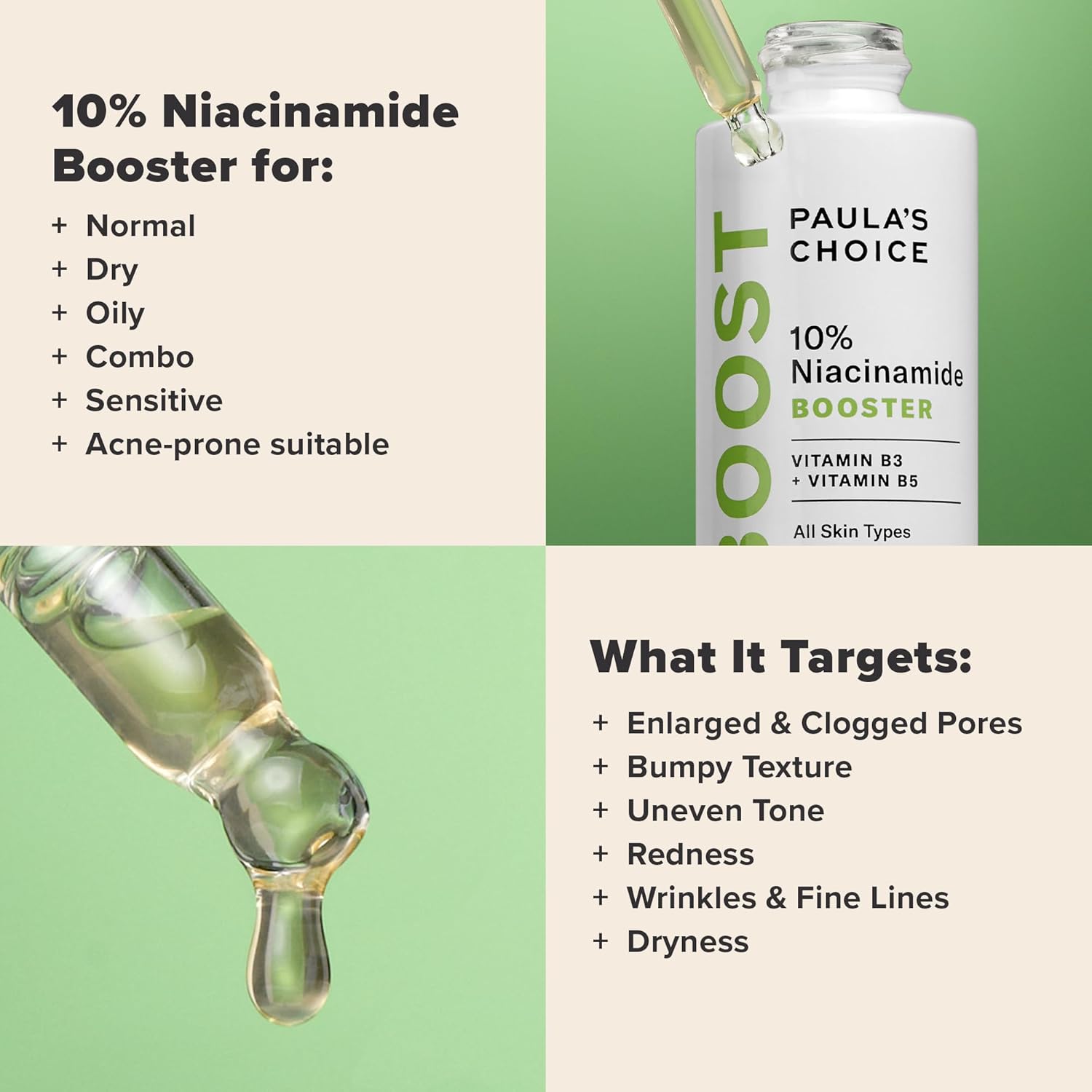 Niacinamide 10% Booster Serum – Vitamin B3, Vitamin C & Licorice Extract for Pores & Brightening, 0.67 oz