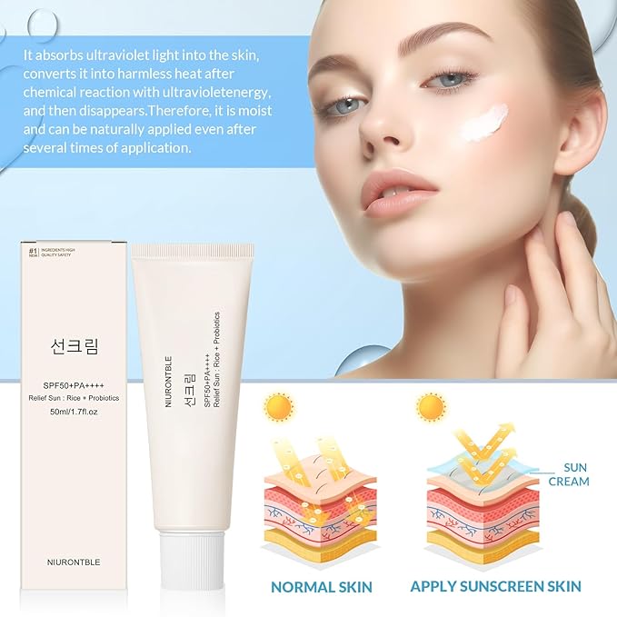 Relief Sun Rice + Probiotics SPF50+ PA++++, Facial Sunscreen, Korean Skincare, Korean Sunscreen, Facial Moisturizer for All Skin Type and UV Defense, Nourishing Skin (50ml)