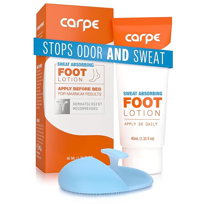 Carpe Sweat Absorbing Foot Lotion WITH APPLICATOR, A dermatologist-recommended solution to stop sweaty, smelly feet, Helps prevent blisters, Great for hyperhidrosis. 1 Tube + Applicator