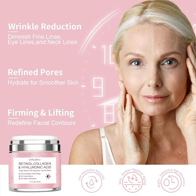 Retinol Collagen Hyaluronic Acid Anti-Aging Wrinkle Cream for Face & Neck Moisturizer Face Cream for Women 1.7 FL OZ