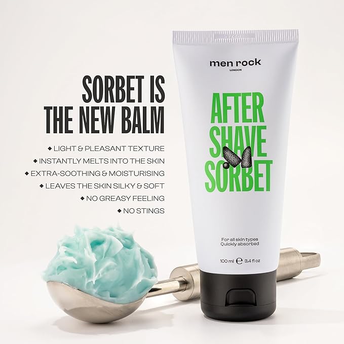 Men Rock After Shave Sorbet - Face Moisturizer - Soothing Aftershave for Men - Mens Skincare Products - Post Shave Balm - Face Lotion - 3.4 oz