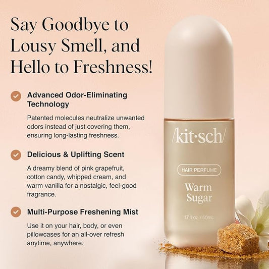 Kitsch Hair Perfume for Women - Warm Sugar | Clean, Deodorizing & Patented Odor-Eliminating Technology Hair Spray & Body Mist - Freshen Hair, Body & Pillows - Pink Grapefruit & Vanilla Scent - 50mL