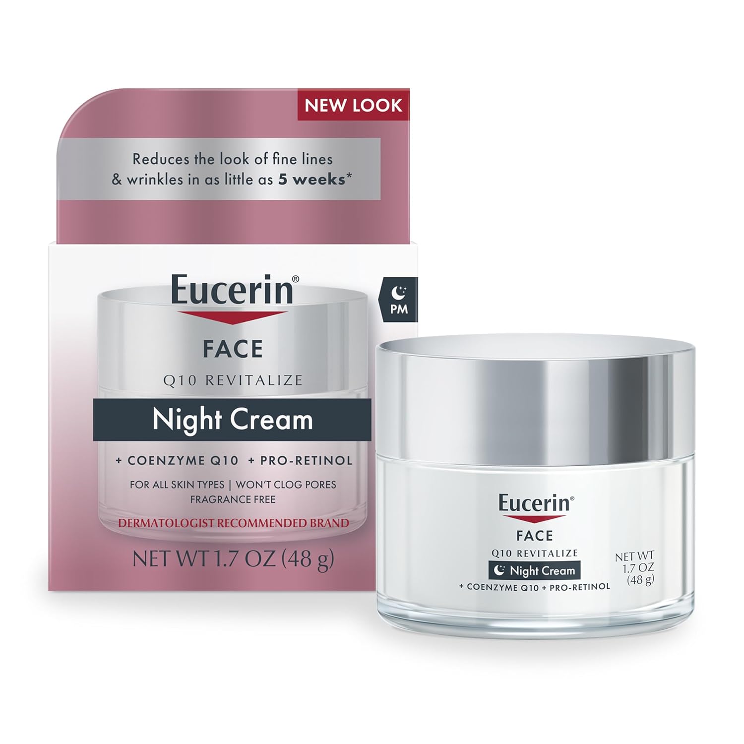 Eucerin Q10 Anti-Wrinkle Night Cream with Pro-Retinol – Fragrance-Free Moisturizer for Sensitive Skin – Firming & Hydrating Facial Cream for Fine Lines & Wrinkles – 1.7 Oz Jar