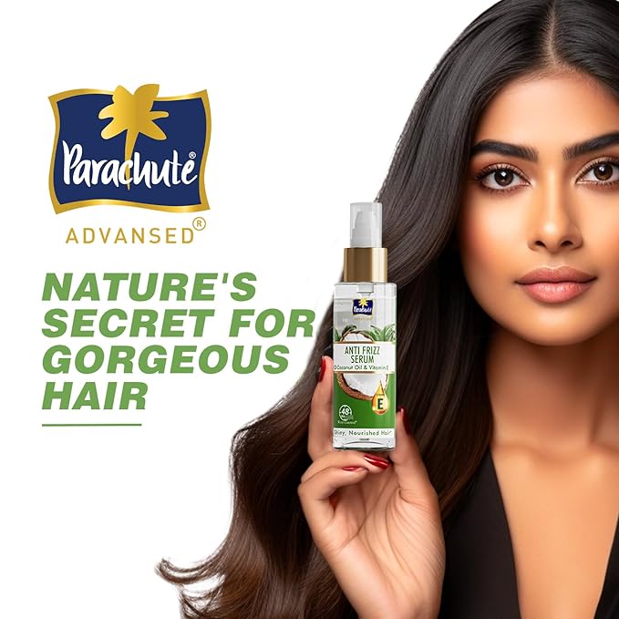 Parachute Advansed Anti-Frizz Hair Serum for Women with Coconut Milk & Vitamin E| For 48 Hour Frizz Control| Repairs Damage & Nourishes Hair| 6.7 Fl.oz. (Pack of 2)
