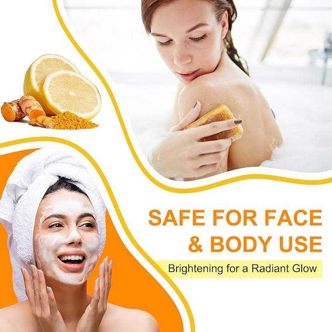 Lemon Turmeric Kojic Acid Soap - Organic Turmeric Dark Spot Remover Soap Bar for Face and Body - Kojic Acid Skin Care for All Skin Types, Deep Cleansing