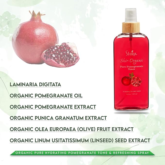 Shir 200ml - Pomegranate Facial Toner & Hydrating Mist - Natural Glow Toner for Women, Organic Brightening Toner for Daily Skincare, Suitable for All Skin Types, Refreshing & Hydrating