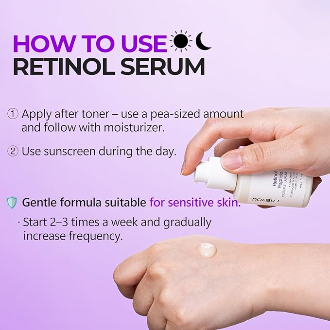 Retinol Peptide Youthful Serum 1.01 fl oz - Anti-Aging, Hydrating & Firming for Wrinkles & Dark Spots, Gentle Retinol Serum for Face, Day & Night Korean Skincare