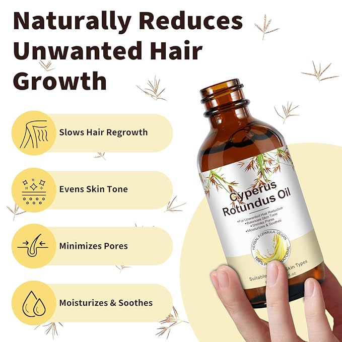 Cyperus Rotundus Oil for Skin 2.02 fl.oz, Natural Cyperus Rotundus Oil for Hair Removal, Reducing Body Hair Growth, Moisturizing & Soothing the Skin, Shrink Pores, Suitable for All Skin Types