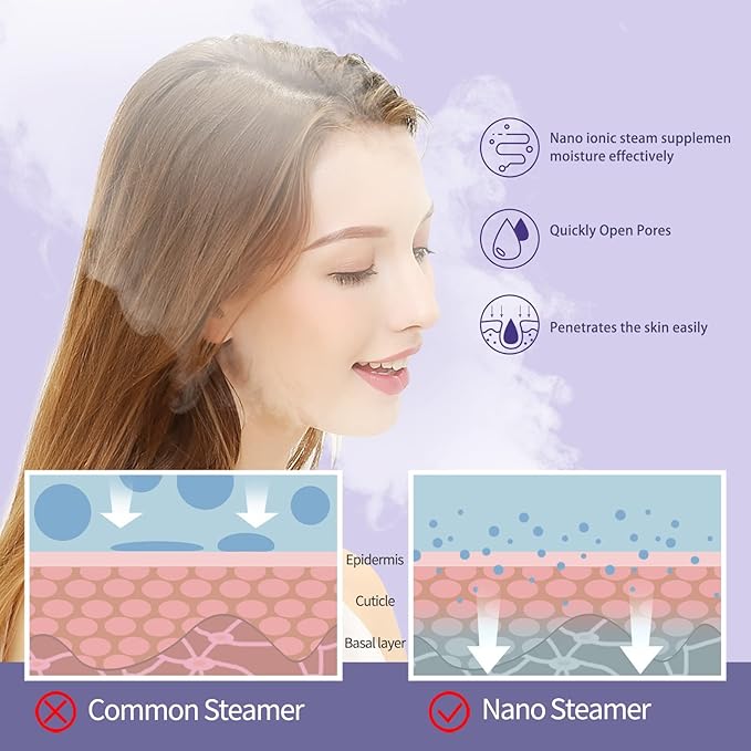 Newbealer 2in1 Facial Steamer, Hot Mist Facial Aromatherapy Humidifier Atomizer, Large Face Steamer Unclogs Pores Sinuses Moisturizing, Home Sauna Spa with Eyebrow Set (Purple, 170ml)