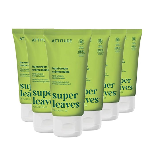 ATTITUDE Hand Cream, EWG Verified, Plant and Mineral-Based, Vegan Personal Care Products, Pear & Amber, 2.5 Fl Oz (Pack of 6)