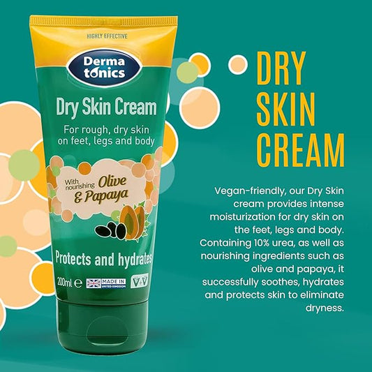 Dermatonics Dry Skin Cream for Cracked Heels, Hands & Feet | 10% Urea Intensive Care Solution, Softening Calloused, Rough & Damaged Skin - Absorbs Quickly | Hydrating Moisturizer - Daily Use | 200 ml