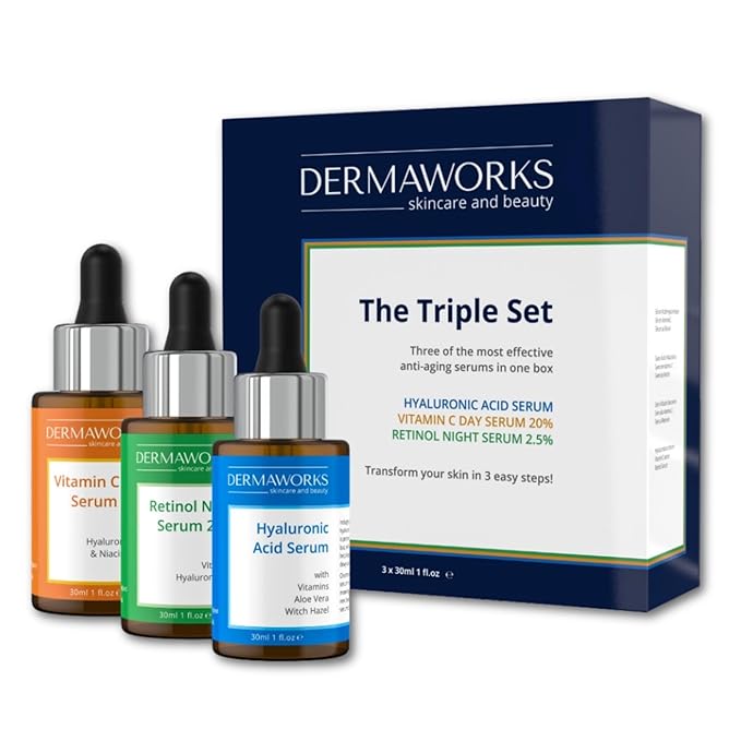 FACE SERUM SKINCARE SET – Retinol Serum for Face - Vitamin C with Niacinamide - Hyaluronic Acid Skin Care – Mens Skincare - Beauty Gifts Sets for Women – Facial Kit for Glowing Skin by DERMAWORKS