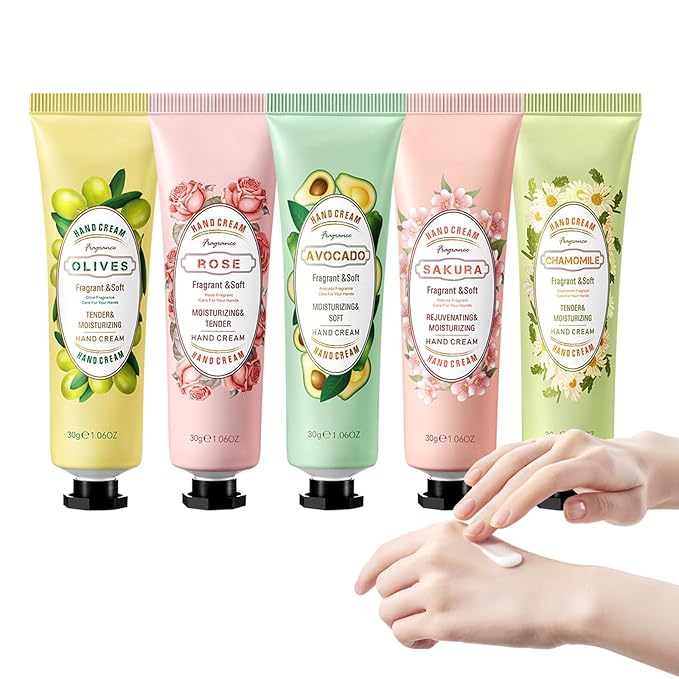 5 Pack Hand Cream Lotion Gifts Set - Mini Hand Lotion for Dry Cracked Hands Skin Travel Size Moisturizing Non Greasy Hydrating Hand Moisturizer Lotion for Women Teengirls, Plant Fragrance 1.06Oz Each