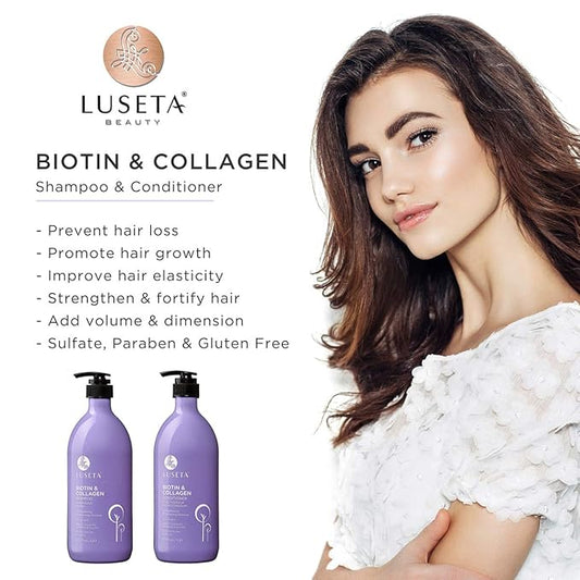 L LUSETA Biotin & Collagen Shampoo & Conditioner Set (2 x 33.8oz) - Thickening for Hair Growth, Infused with Argan Oil to Repair Dry, Damaged Hair