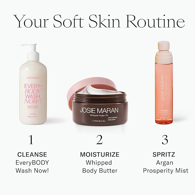 Josie Maran EveryBODY Wash Now! Shower Gel - Moisturizing Body Wash & Moisture Mousse with Argan Oil - All-Over Hydrating Cleanser with Coconut-Derived Surfactants - Tropical Mango (16 oz)