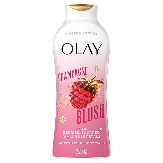 Olay Body Wash for Women, Hydrating & Moisturizing, Holiday Edition, With Plant Based Cleansers, B3 Complex, For All Skin Types, Champagne Blush with Berries Sugared Rim & Rose Petals Scent, 22 fl oz