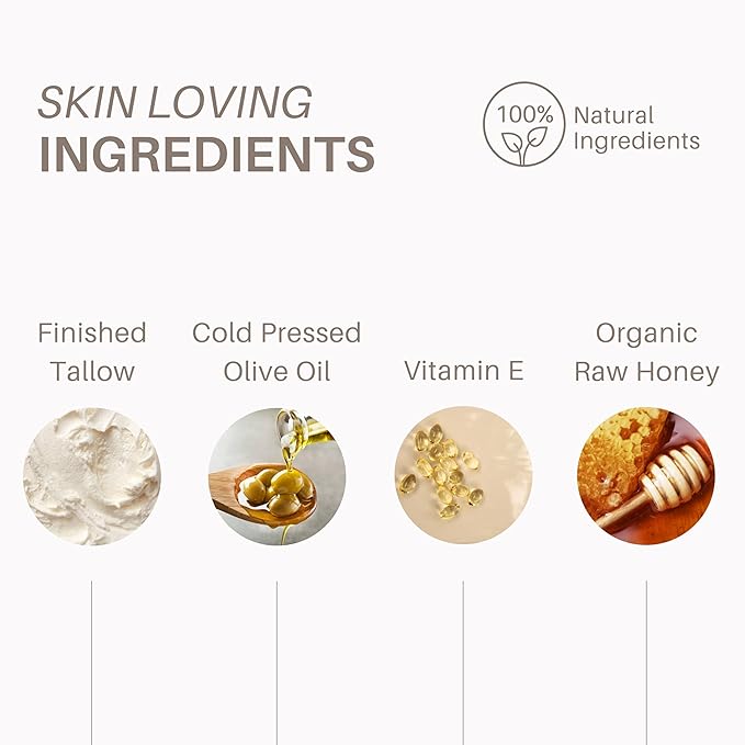 100% Grass-Fed Whipped Tallow Cream (Unscented) - Halal-Certified Beef Tallow with Organic Raw Honey & Cold-Pressed Olive Oil - Natural Face & Body Moisturizer for Dry, Sensitive Skin, 4 oz