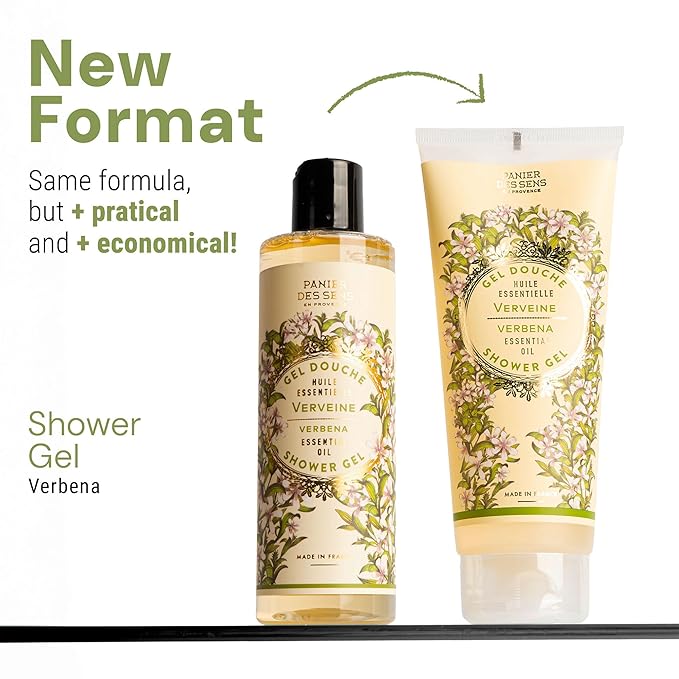 Panier des Sens – Verbena Shower Gel - Foaming Body Wash Women & Men - Moisturizing Body Soap with Shea Oil - 96% Natural Ingredients Body Care - Vegan Liquid Body Wash (8.45 Fl oz)
