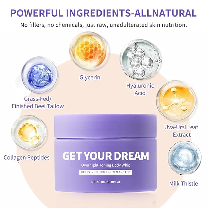 Get Your Dream Overnight Toning Whip,Skin Tightening Cream For Body,Bodys Firming and Tightening Cream-Natural Body firming Oil Suitable for All Skin Types(2PC)