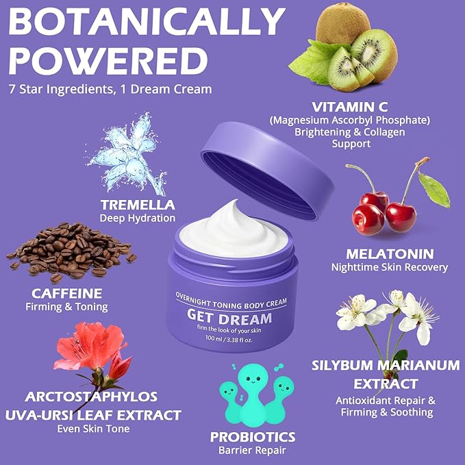 Get Dreamy Overnight Toning Whip,Lightweight Firming Cream,For Women Seeking Smooth, Tightened Skin,Ideal for Legs, Thighs, Belly & Nighttime Use-1 Pack