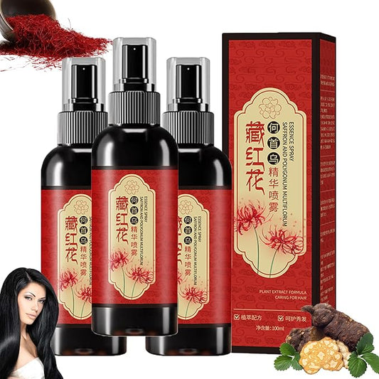 Saffron Hair Blackening Spray, Saffron Hair Spray, 100ml Herbal Extracts Hair Serum, Saffron and Polygonum Multiflorum Essence Spray, Leaving Hair Shiny & Prevent Gray Hair (3Pcs)
