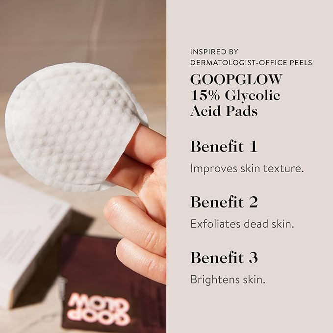 goop Beauty 15% Glycolic Acid Exfoliating Pads | Inspired by a Professional Chemical Peel | Refines & Retexturizes for Glowing Skin | Paraben and Silicone Free | 4 pack