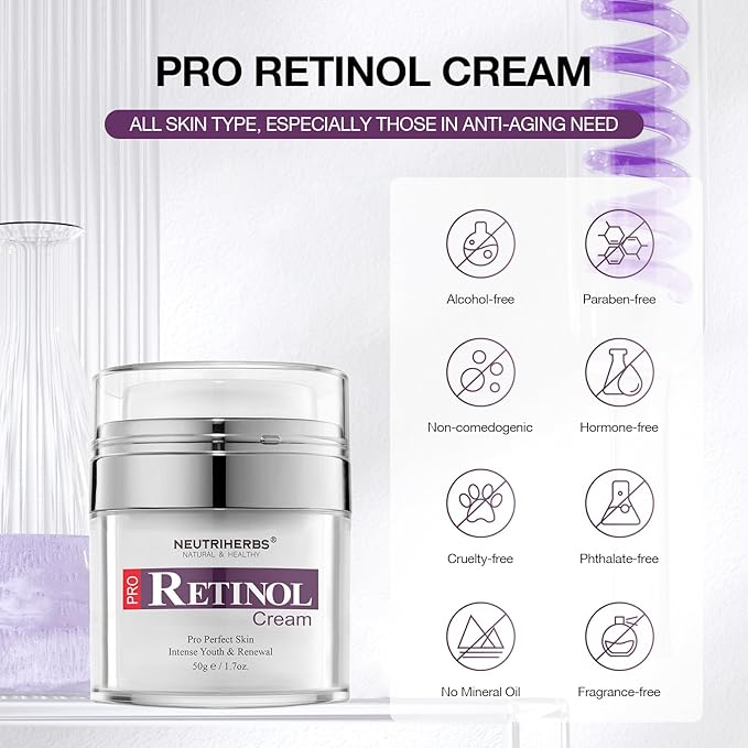 Neutriherbs Retinol Cream for Face,Night Facial Moisturizer Rich Vitamin A,Reduce Fine Lines and Smooth Wrinkles, Anti Aging Skincare - 1.7 fl.oz
