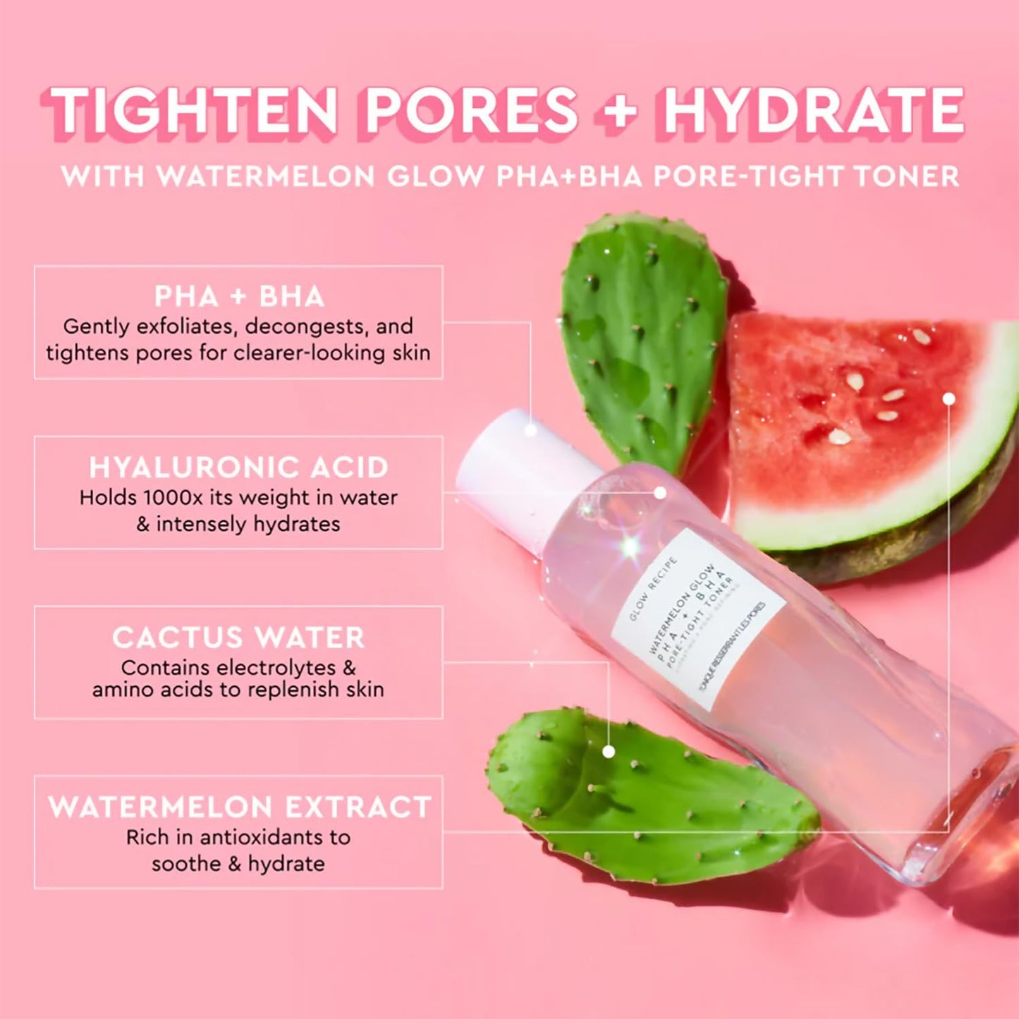 PHA + BHA Face Toner - Korean Skin Care Pore Minimizer & Gentle Facial Exfoliator for Tightening, Hydrating & Exfoliating - Glycerin, Watermelon & Cactus Water (150Ml)
