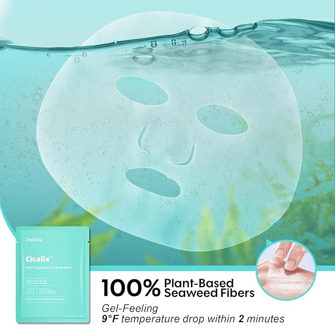ZealSea Cicalix & Ceramidbar Face Masks Skincare Set, Derm Solution Sheet Mask for Multi-Trigger Sensitivity, Soothing & Calming, Strengthen & Restore Skin, Facial Mask with Cica & Ceramide, 8 Pack