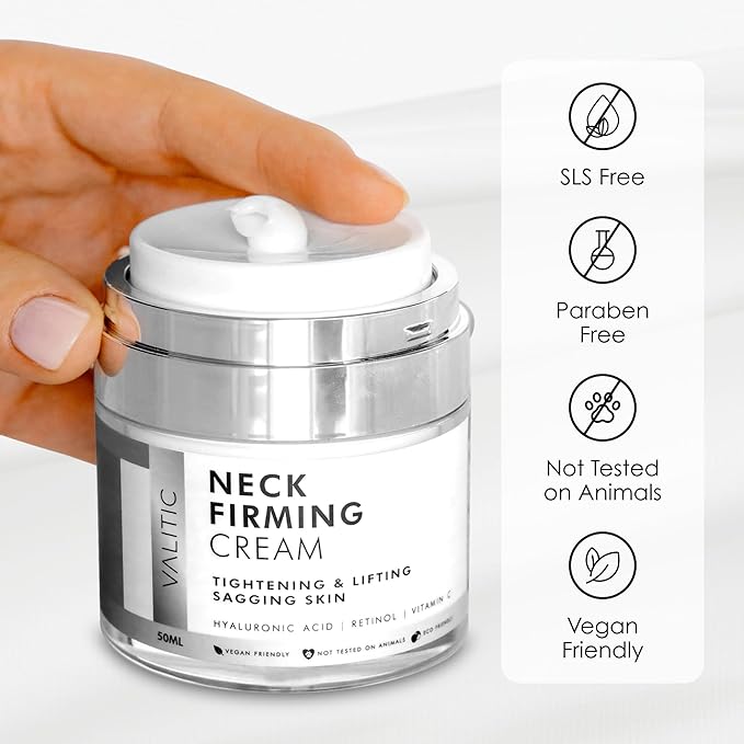 VALITIC Neck Cream for Tightening and Firming - Hyaluronic Acid, Retinol, and Vitamin C - Anti Aging Tightening & Lifting Sagging Skin Day and Night Cream