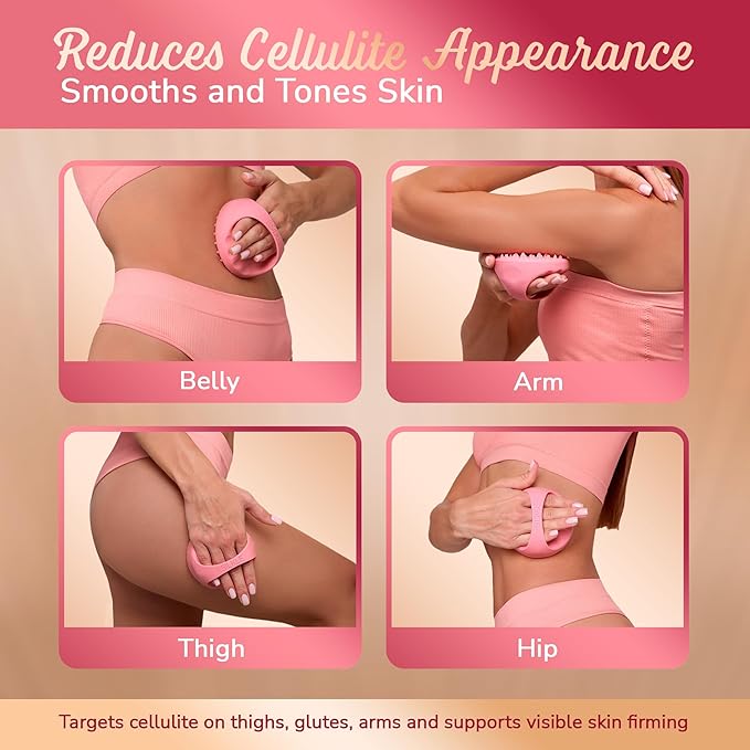Anti-Cellulite Silicone Massager Brush - Deep Tissue Body Scrubber for Cellulite Remover, Skin Firming & Lymphatic Drainage - Exfoliating Massage Tool with Grip Handle for Legs & Body - Pink