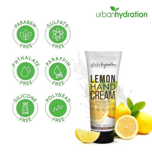 Urban Hydration Lemon Hand Cream, 4oz – Moisturizing Hand Cream with Coconut Oil and Lemon Extract, for Dry and Rough Skin, Sulfate, Paraben, Dye, and Silicone-Free
